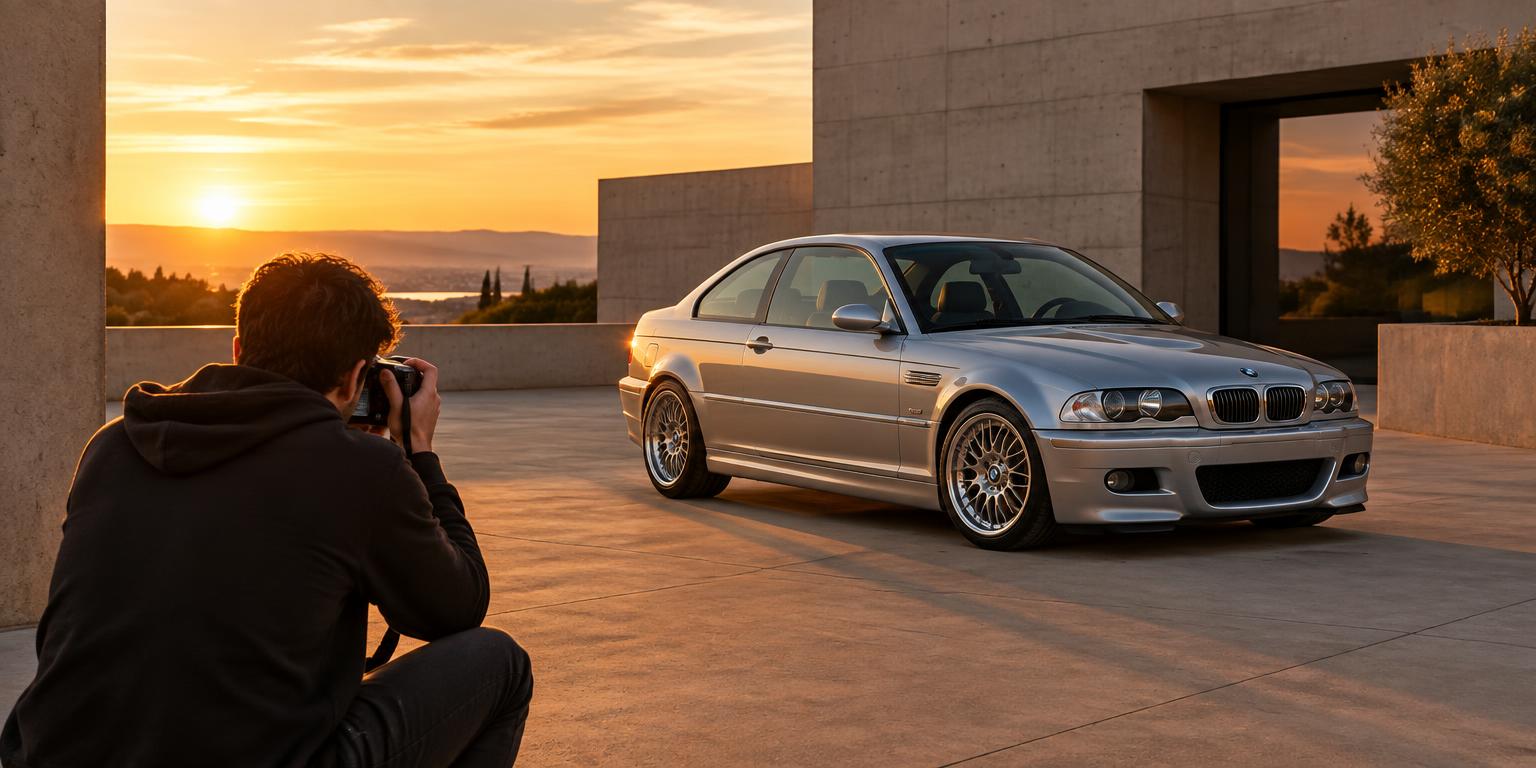 Enthusiast photographing an E46 — illustrative editorial photograph